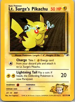 Lt. Surge's Pikachu 81/132 Common Gym Heroes Pokemon Unlimited Near Mint - Image 1
