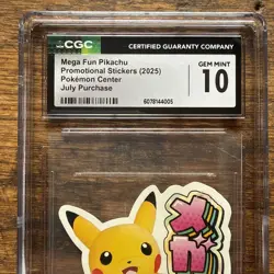 2025 POKEMON CENTER PROMO STICKERS MEGA FUN PIKACHU CGC 10 GEM MINT - Image 3