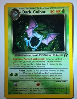 Dark Golbat 7/82 Team Rocket Holo Rare Vintage Pokemon TCG w SWIRL 💫 - Image 1