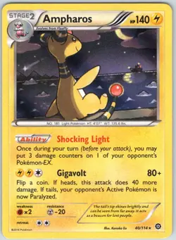 Ampharos 40/114 Holo Rare Steam Siege Pokemon NM - Image 1
