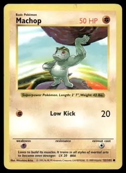 Pokemon Cards Machop 52/102 Base Set Shadowless WOTC Common LP - Image 1
