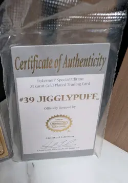 Pokemon Jigglypuff 23K Gold-Plated Card 1999 COA Certificate of Authenticity - Image 2