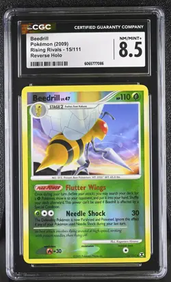 CGC 8.5 Beedrill 15/111 Reverse Holo Rising Rivals Pokemon Card - Image 1