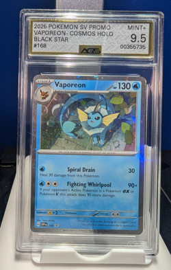 2025 Pokemon SV Promo Vaporeon Cosmos Holo Black Star #168 AGS Slab Mint+ 9.5 - Image 1