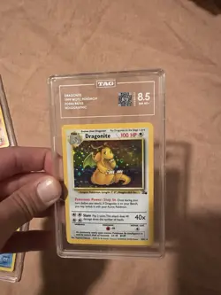 Dragonite 4/62 Fossil Holo Rare TAG Graded 8.5 Pokemon TCG 1999 Unlimited - Image 1