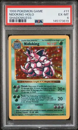1999 POKEMON GAME SHADOWLESS #11 NIDOKING-HOLO PSA 6 - Image 1