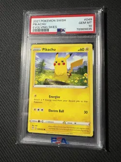 2021 POKEMON SWORD & SHIELD EVOLVING SKIES #049 PIKACHU PSA 10 - Image 1