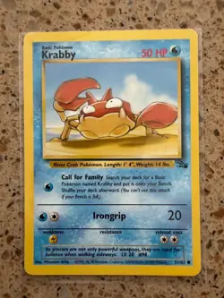 NM 1999 Krabby 51/62 Fossil Pokemon - Image 1
