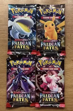 Pokemon TCG Scarlet & Violet Paldean Fates Booster Pack Art Set x4 Sealed New - Image 1