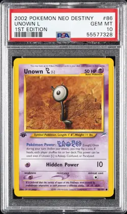 2002 POKEMON NEO DESTINY 1ST EDITION #86 UNOWN L PSA 10 - Image 1
