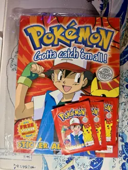 1999 Topps Merlin Pokemon Series 1 Sticker Album NEW + 3 SEALED Booster Packs - Image 1