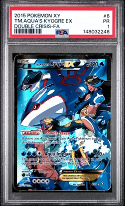 2015 POKEMON XY DOUBLE CRISIS #6 FULL ART/TEAM AQUA'S KYOGRE EX PSA 1 - Image 1