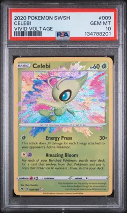 2020 POKEMON SWORD & SHIELD VIVID VOLTAGE #009 CELEBI PSA 10 - Image 1