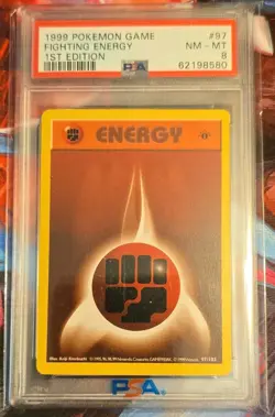 Pokemon TCG 1999 1st Edition Fighting Energy PSA 8 #97/102 - Image 1