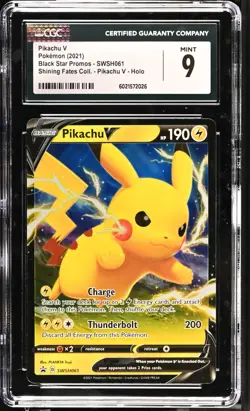 Pokemon Pikachu V SWSH061 Shining Fates Black Star Cards Holo Graded CGC MINT 9 - Image 1