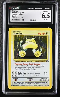 CGC 6.5 EX/NM+ Snorlax 11/64 Jungle Holo Additional Ink Error Pokemon Card - Image 1