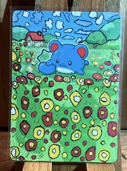Hand Painted Custom Flower Background Marill Pokemon - Image 1