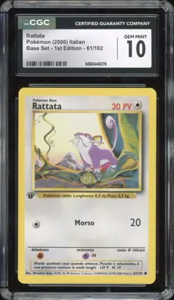 2000 Pokemon ITALIAN 1st Edition Base Set Rattata 61/102 CGC 10 GEM MINT - Image 1