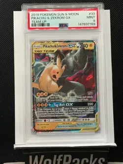 PSA 9 MINT Pikachu & Zekrom Gx #33 2019 Pokemon Sun & Moon Team Up - Image 1