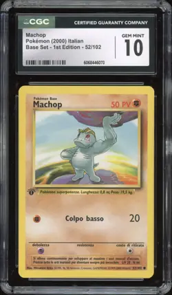 2000 Pokemon ITALIAN 1st Edition Base Set Machop 52/102 CGC 10 GEM MINT - Image 1
