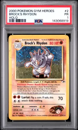 2000 POKEMON GYM HEROES HOLO #2 BROCK'S RHYDON PSA 1 - Image 1