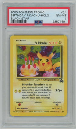 Pokemon Birthday Pikachu Black Star Promo #24 PSA 8 - Image 1