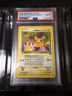 Pokemon 2000 PSA 8 Birthday Pikachu Holo Black Star Promo #24 - Image 1