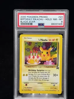 Birthday Pikachu Holo #24 Black Star Promo Pokemon PSA 8 🎂🎈 with Swirl 🌀 - Image 2