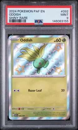 ODDISH #092 SHINY RARE 2024 POKEMON PAF EN PALDEAN FATES PSA 9 MINT - Image 1
