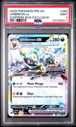2025 POKEMON PRE EN-PRISMATIC EVOLUTIONS SURPRISE BOX EXCLUSIVE UMBREON EX PSA 9 - Image 1