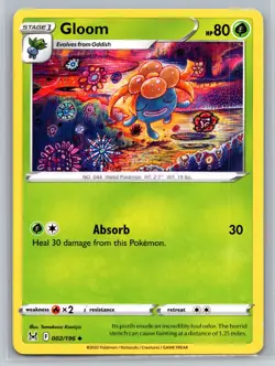 Gloom 002/196 Lost Origin Grass-Type Stage 1 Absorb Weed Pokemon TCG Collectible - Image 1