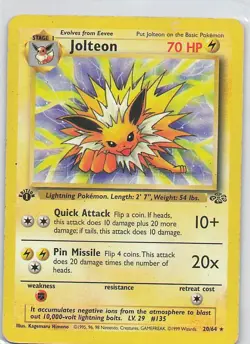 1999 Pokemon Jolteon Jungle 1st Edition 20/64 Non-Holo WOTC - Image 1