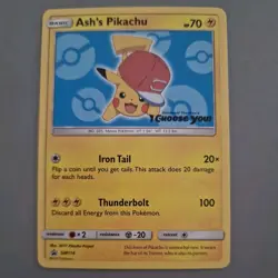 Ash’s Pikachu SM114 Sun & Moon Ultra Rare Non Holo Promo Pokemon Card MINT - Image 1