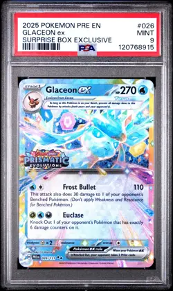 2025 POKEMON PRE EN-PRISMATIC EVOLUTIONS SURPRISE BOX EXCLUSIVE GLACEON EX PSA 9 - Image 1