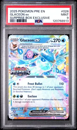 2025 POKEMON PRE EN-PRISMATIC EVOLUTIONS SURPRISE BOX EXCLUSIVE GLACEON EX PSA 9 - Image 1