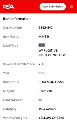 1999 Pokemon "PERFECT CENTERING " #58 PIKACHU PSA 9 Mint NEW FRESH SLAB - Image 3