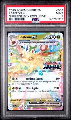2025 POKEMON PRE EN-PRISMATIC EVOLUTIONS SURPRISE BOX EXCLUSIVE LEAFEON EX PSA 9 - Image 1
