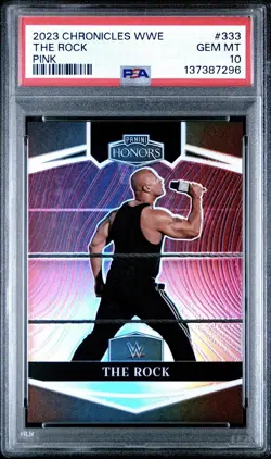 2023 Panini Chronicles WWE Honors The Rock #333 Pink Prizm /199 PSA 10 - Image 1