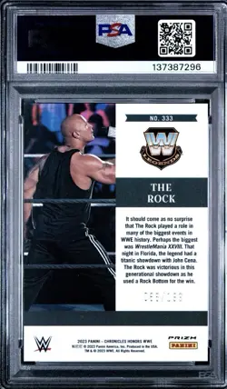 2023 Panini Chronicles WWE Honors The Rock #333 Pink Prizm /199 PSA 10 - Image 2