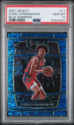2021-22 Panini Select - Cade Cunningham #11 Blue Shimmer Prizm (RC) PSA 10 - Image 1