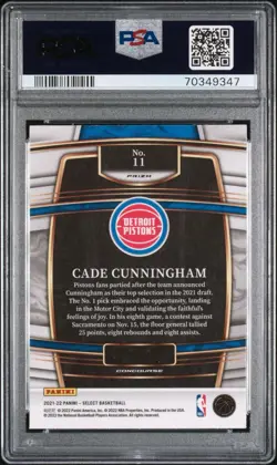 2021-22 Panini Select - Cade Cunningham #11 Blue Shimmer Prizm (RC) PSA 10 - Image 2