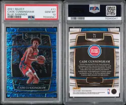 2021-22 Panini Select - Cade Cunningham #11 Blue Shimmer Prizm (RC) PSA 10 - Image 3