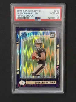 2024 Panini Optic Rated Rookie Spencer Rattler #289 Purple Shock PSA 10 - Image 1