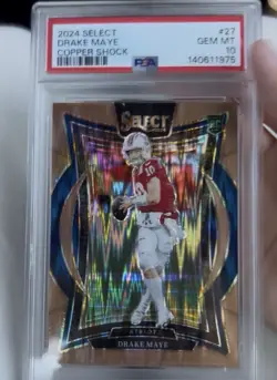 2024 Panini Select Copper Shock Prizm Drake Maye #27 /299 PSA 10 Rookie Patriots - Image 1