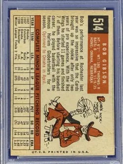 1959 Topps #514 BOB GIBSON RC Cardinals HOF Rookie Card PSA 4 VG-EX New Case - Image 4