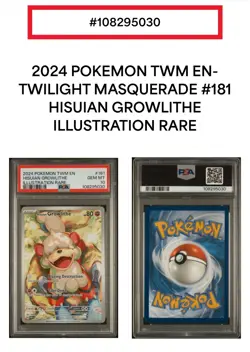 2024 Pokemon TWM EN Hisuian Growlithe Illustration Rare ~ Graded 10 ~ 181/167 - Image 3