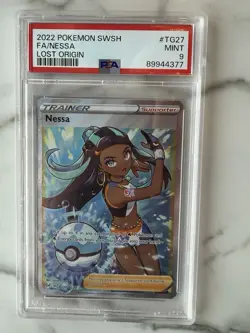 PSA 9 Nessa Full Art TG27/TG30 Lost Origin Holo Pokemon Trainer - Image 1
