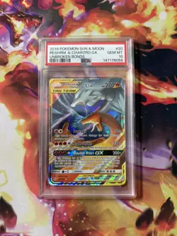 2019 POKEMON SUN & MOON UNBROKEN BONDS #20 RESHIRAM & CHARIZARD GX PSA 10 Gem - Image 1