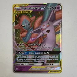 Pokemon Espeon & Deoxys GX TAG TEAM Full Art Ultra Rare Holo Unified Minds 72/2… - Image 1