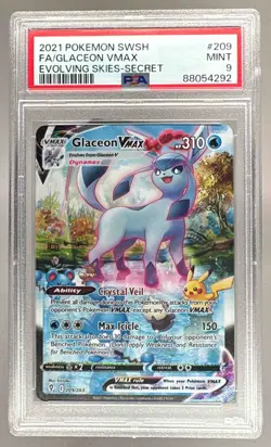 2021 Pokemon Sword & Shield Evolving Skies 209 Glaceon VMAX PSA 9 88054292 - Image 1